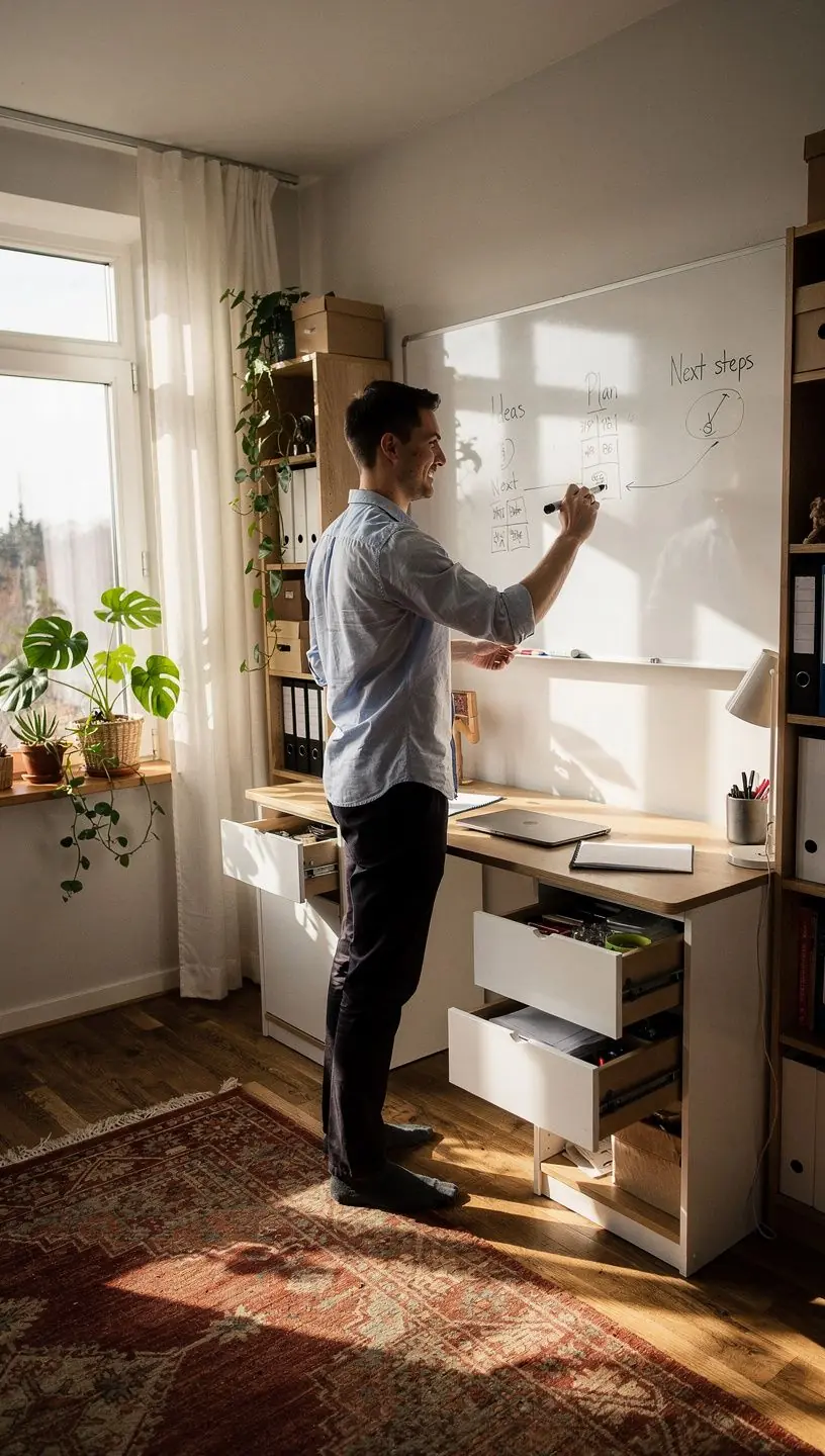 Kompaktne elutuba, kus on nutikad hoiustamislahendused ja soe valgustus.